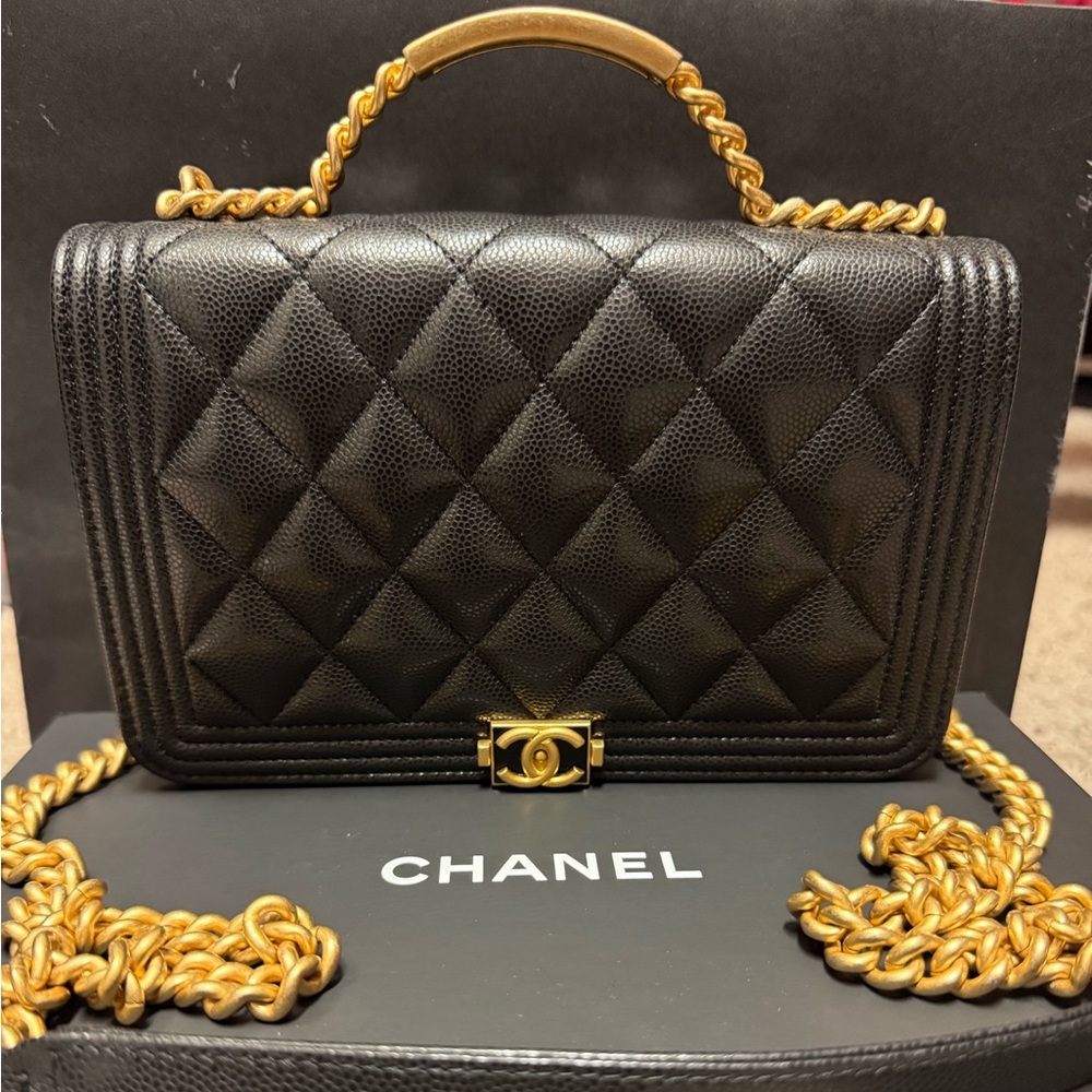 Chanel Black Quilted Crossbody with Gold Chain
